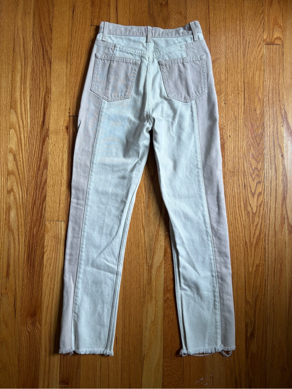 Reformation Cynthia Tonal Cream and Light Tan High Rise Straight-Leg Jeans 23